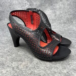 Tsubo Slingback Heel Sandals Womens‎ Sz 8.5 Perforated Black Leather Goth Grunge